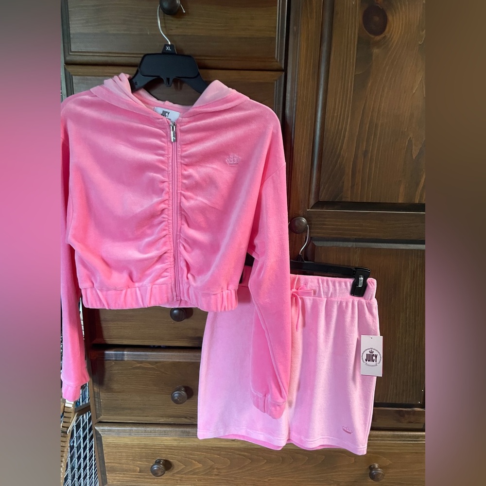 Juicy Couture Pink Velour Jacket and Skirt